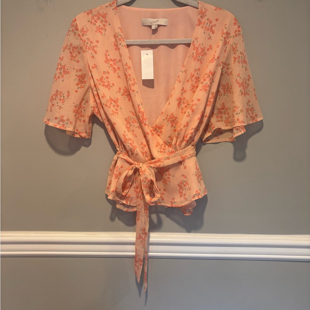 LOFT Peach Floral Tie-Front Top Size S AND side one shoulder white top Size M